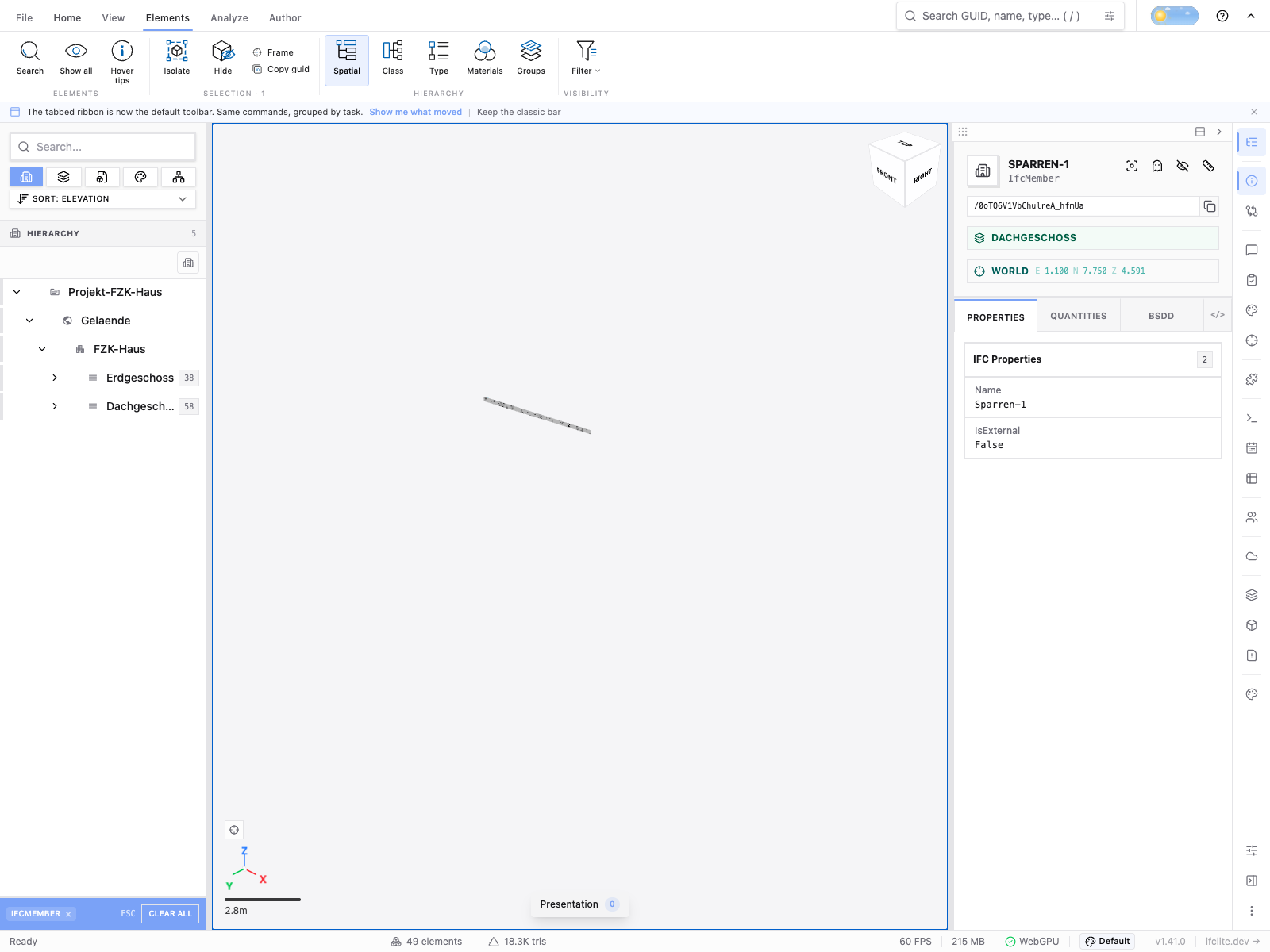 Second model's room export selected after reopening